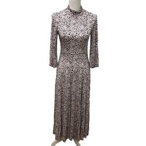 Samsoe Samsoe Fritta Dress Maxi Choco Aster Floral Micro Print Womens XS Retro